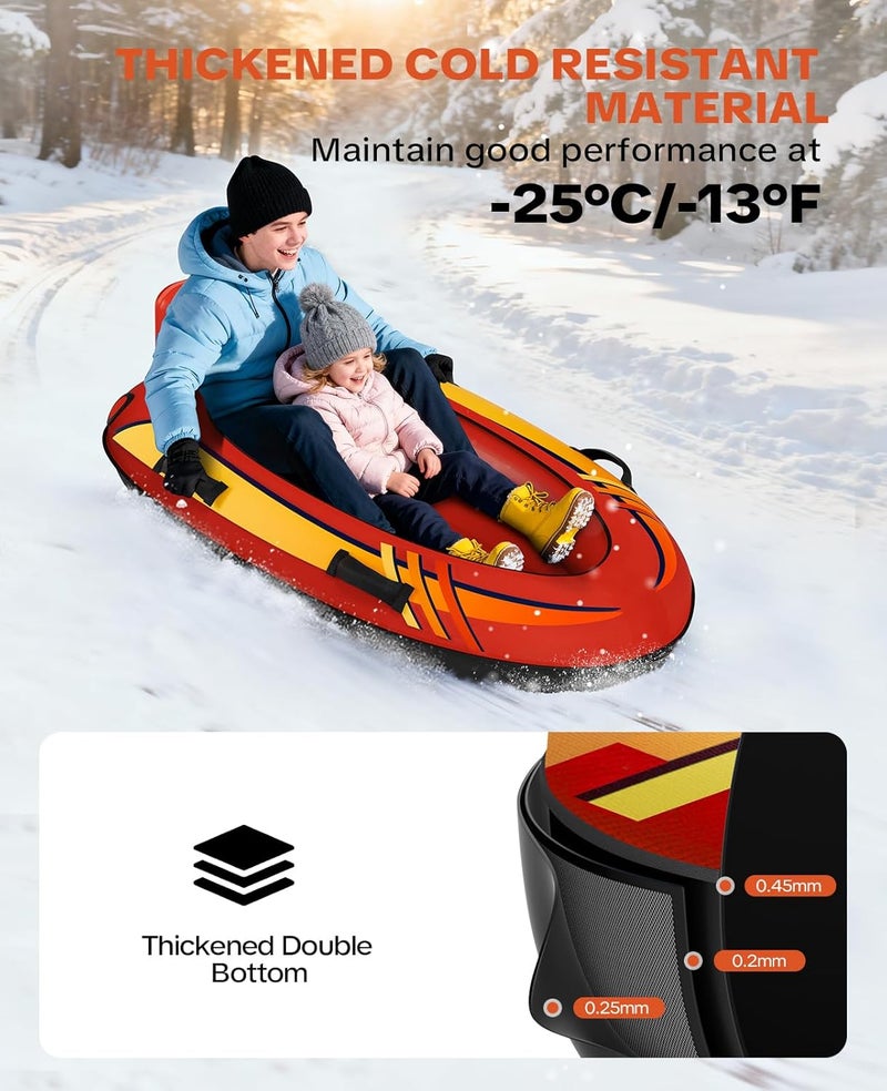 GRENACU 2 Person Inflatable Snow Sled with Premium Canvas Cover, Snow Tubes for Sledding Heavy Duty with Backrest and Handles for Adults, Winter Outdoor Toys Gifts for Boys Girls Family - Image 4